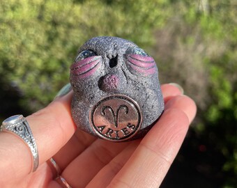 Rock Pal, rock friend rocks, zodiac, Aries, zodiac sign, astrology gift, astrology, polymer clay, clay, gift, gift for her, star sign