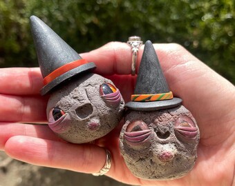 Rock Pals (Witches), Halloween decor, fall decor, rock pet, orginal sculpture, handmade, clay figurine, polymer clay, gift, cute, rocks