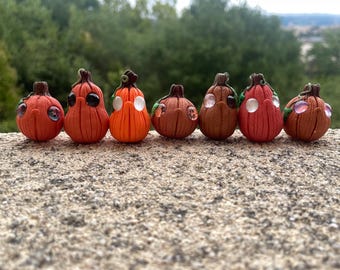 Mini Pumpkin Pals, pumpkin patch, Halloween, small, spooky, fall, decor, orginal sculpture, one of a kind, handmade, polymer clay