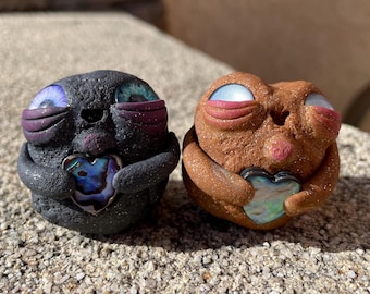 Rock Pals (Shell Heart), rock friend, orginal sculpture, one of a kind, handmade clay figurine, polymer clay, ooak, gift, cute, rocks