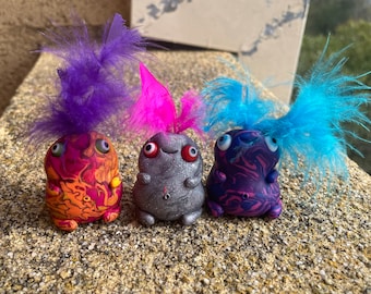Feathered Friends, orginal sculpture, one of a kind,handmade clay figurine, cute creature, painted, polymer clay. Ooak