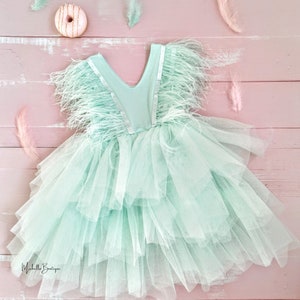 girl mint dress, Aqua toddler tutu, baby feather dress, tulle and feathers dress, girl wedding dress, toddler dress, mint girl dress