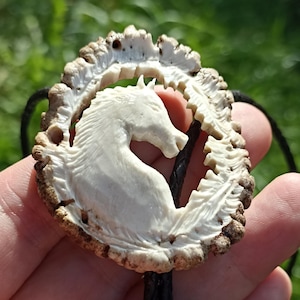 Horse bolo tie - Antler tie - Western necklace - Antler carving - Carved horse - Antler art - Hand-carved jewelry - Western accessories