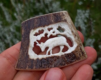 Hand-Carved Deer Antler Brooch: Nature Lover Gift