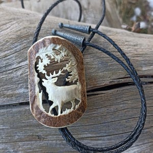 Hand-Carved Elk Bolo Tie: Stag Antler, Hunter Gift