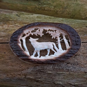 Hand-Carved Wolf Brooch: Upcycled Bone Pagan Jewelry