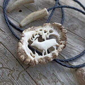 Hand-Carved Elk Bolo Tie: Red Stag Antler, Hunter Gift