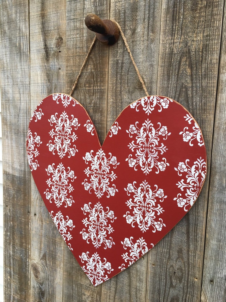 Valentines Heart Door Hanger Rustic Elegance in red and White