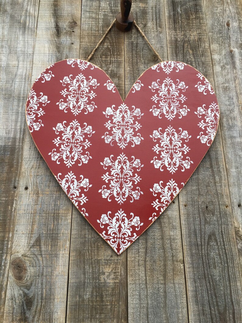 Valentines Heart Door Hanger Rustic Elegance in red and White