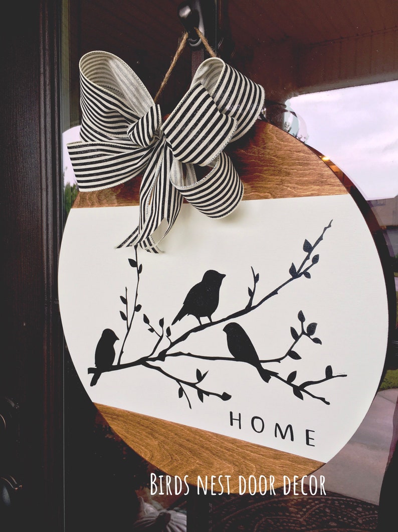 Three Birds on Branches Farmhouse Any season Door Hanger, Bird Door Hanger, Housewarming, Realtor Gift image 2