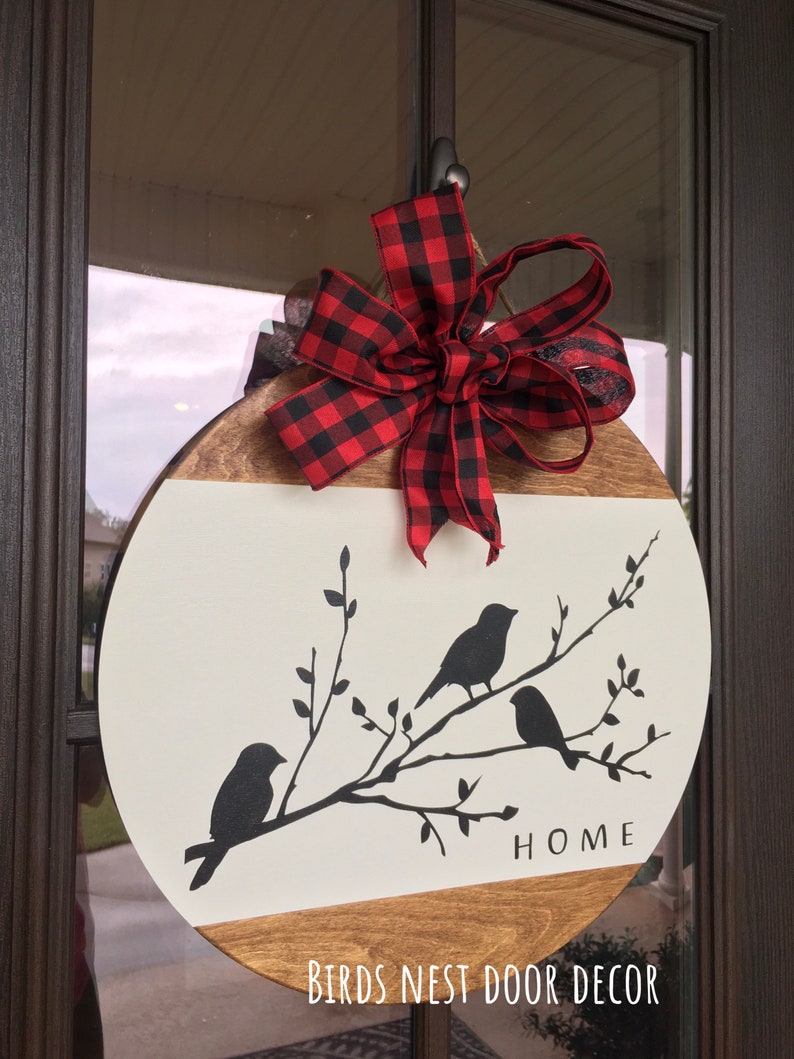 Three Birds on Branches Farmhouse Any season Door Hanger, Bird Door Hanger, Housewarming, Realtor Gift image 4