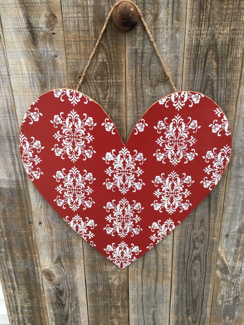 Valentines Heart Door Hanger Rustic Elegance in red and White
