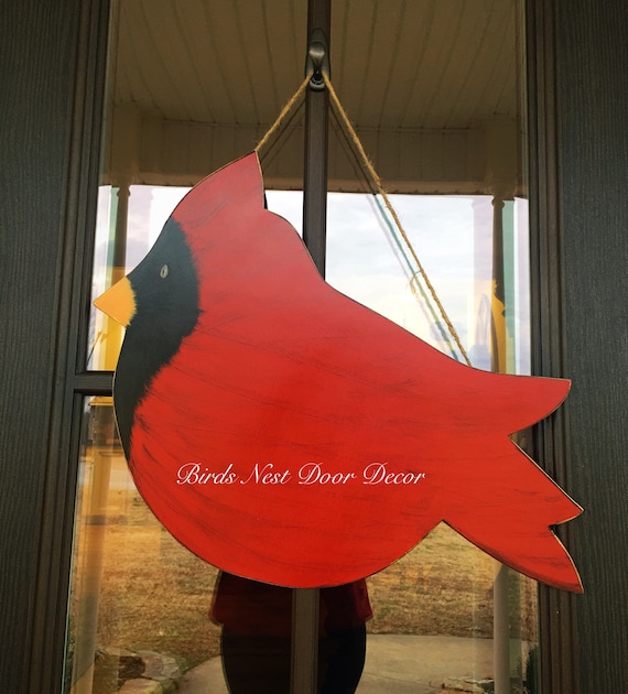 Red Cardinal Door/Hanger Winter Door Hanger/Bird Door Hanger/Hand Painted