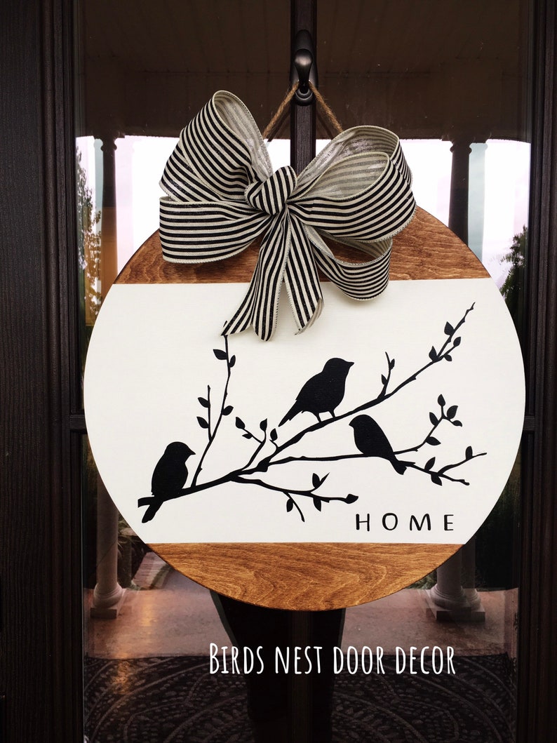 Three Birds on Branches Farmhouse Any season Door Hanger, Bird Door Hanger, Housewarming, Realtor Gift image 1