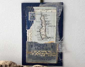 Vintage & Found Object Collage, Sea and Travel themed art, Lundy Island, Ephemera Art