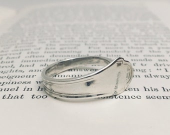 Upcycled vintage silver spoon ring, repurposed spoon ring, UK size Q ring, US size 8, No. 17 size ring, repurposed ring