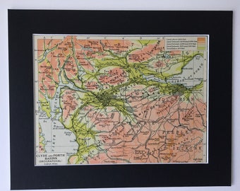 Vintage Map of Central Scotland, Scotland Wall Art, Decorative Map, Scotland Souvenir or Gift