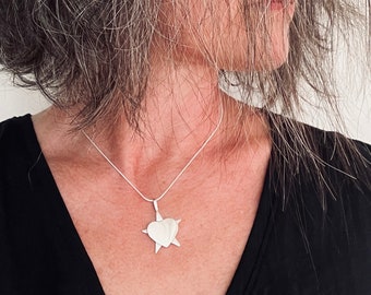 Handmade silver star and heart silver pendant necklace, star shaped necklace, heart shaped necklace, unique jewellery