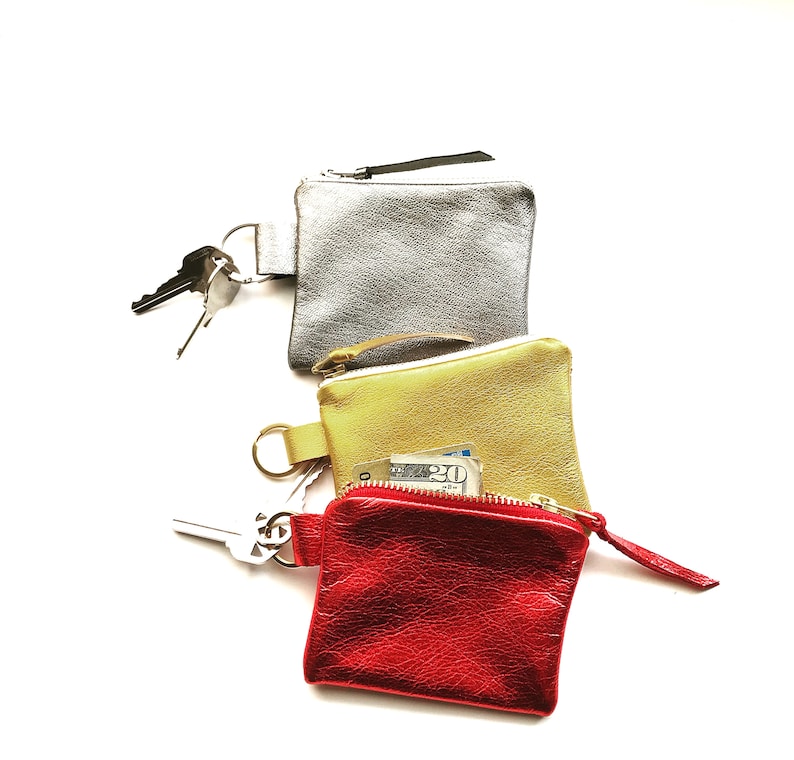 Small Keyring Pouch Keychain Leather Coin Purse Credit Card Etsy