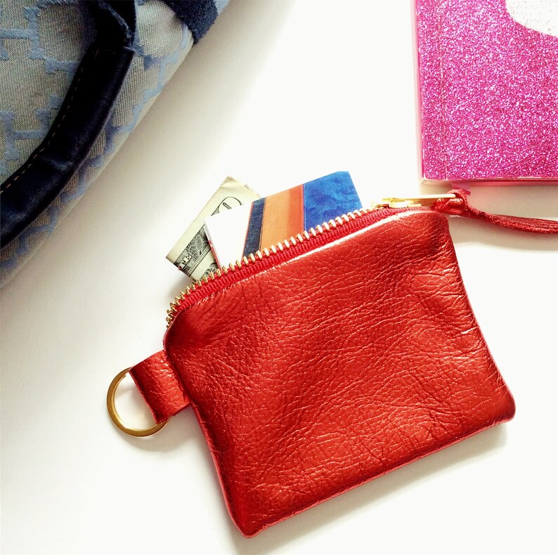 Small Keyring Pouch Keychain Leather Coin Purse Credit Card Etsy