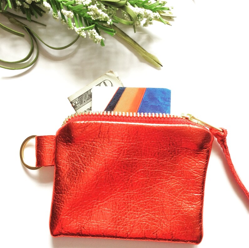 Small Keyring Pouch Keychain Leather Coin Purse Credit Card Etsy
