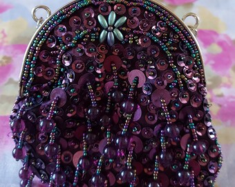 Vintage  Purple Beaded Evening Bag