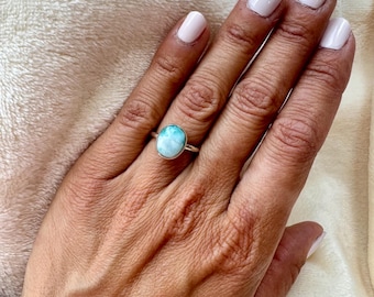 Bague ajustable en Larimar et argent 925 - taille 51 de base (US 5,75)