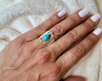 Anillo ajustable de turquesa tibetana – Plata de ley maciza, piedra preciosa natural