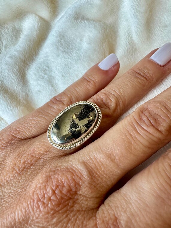 Adjustable Sterling Silver Ring, Natural chalcopyrite (apachygold)