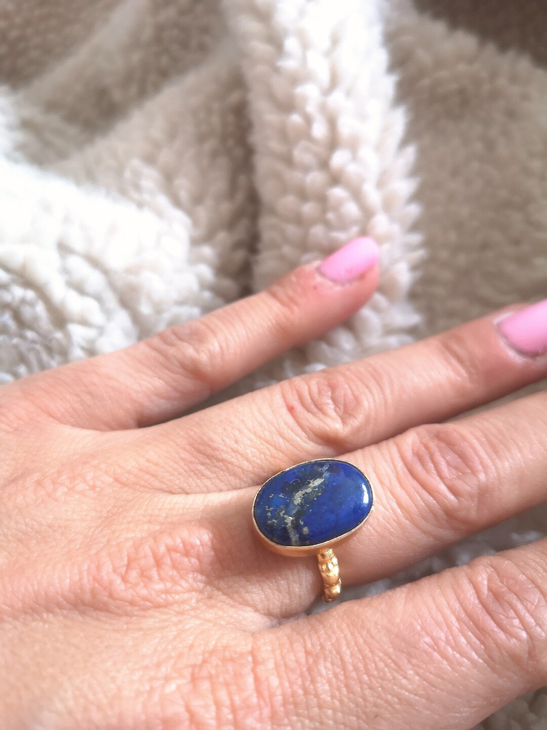 Bague Ethnique En Laiton Doré Avec Nacre - Taille 60,5, Unisexe, Occasion