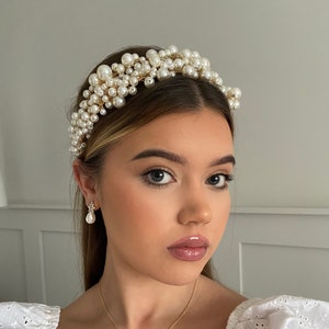 Kora ~ Pearl wedding headband, bridal headband, pearl crown headband for bride, statement hair piece, wedding hairpiece for bride, honeymoon