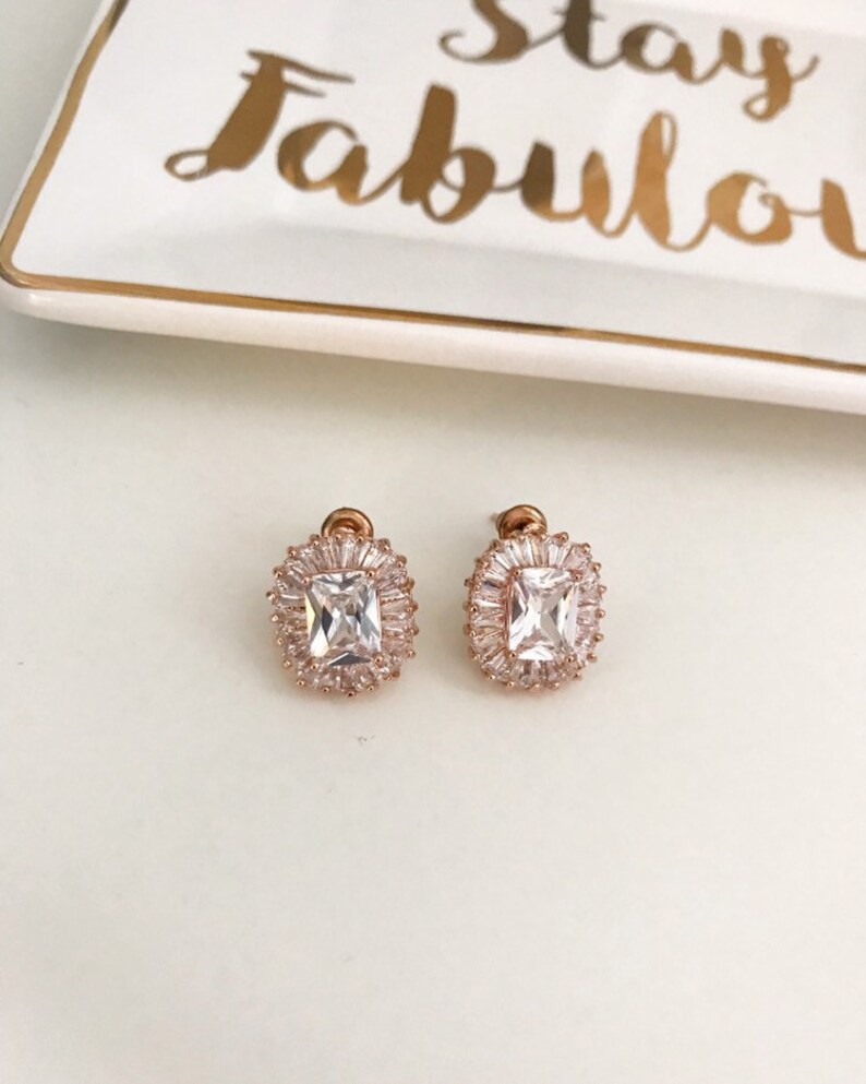wedding earrings for bride bridal earrings vintage earrings rose gold crystal stud earrings Rose gold earrings square VIOLA art deco