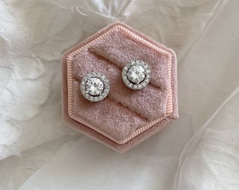 Ffion ~ Silver circle studs, silver stud bridesmaid earrings, crystal wedding earrings, delicate bridal earrings, bridesmaid gift