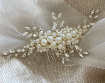 DARLA • Pearl hair comb, Bridal decorative hair comb, crystal and perl bridal hair piece, uk bridal hair accessories, hair comb for wedding