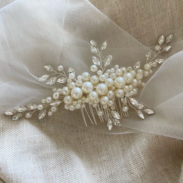 DARLA • Pearl hair comb, Bridal decorative hair comb, crystal and perl bridal hair piece, uk bridal hair accessories, hair comb for wedding