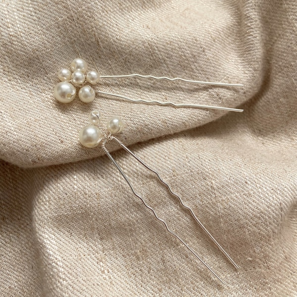 Briella ~ Pearl hair pins, bridesmaid hair accessories, hair pins for bride, wedding hair accessories, pearl pins for wedding, silver pin