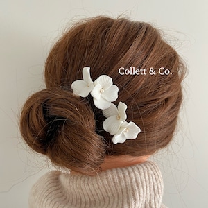 ARLO • 2pc Porcelain Wedding hair pins, clay flower hair pins, hair pin set, Pearl hair pins for bride, pearl bridal hair pin set