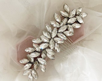 AVERY • Silver crystal decorative hair comb, bridal hair comb, wedding hair accessory, sparkly bridesmaid hair piece