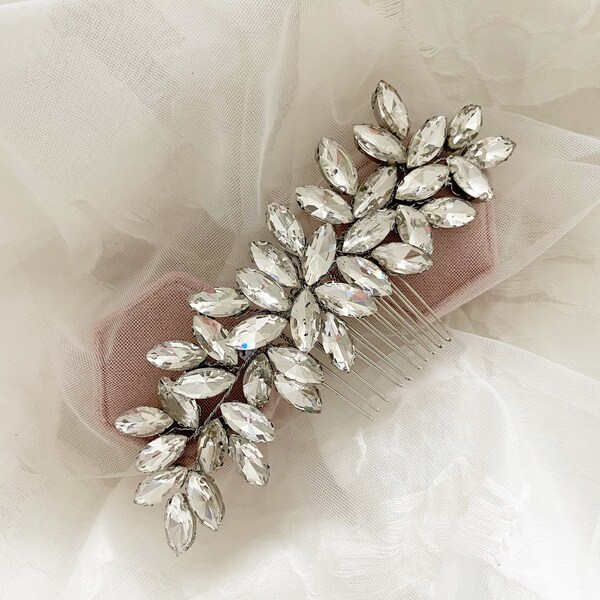 AVERY • Silver crystal decorative hair comb, bridal hair comb, wedding hair accessory, sparkly bridesmaid hair piece