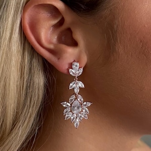 Ariella ~ Chandelier silver earrings, statement wedding earrings for bride, drop earrings, crystal dangle earrings cz, long earrings