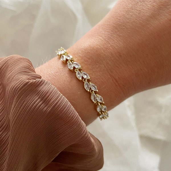 Amelia ~ Gold wedding bracelet for bride, occasion jewellery, adjustable bracelet for bridesmaid