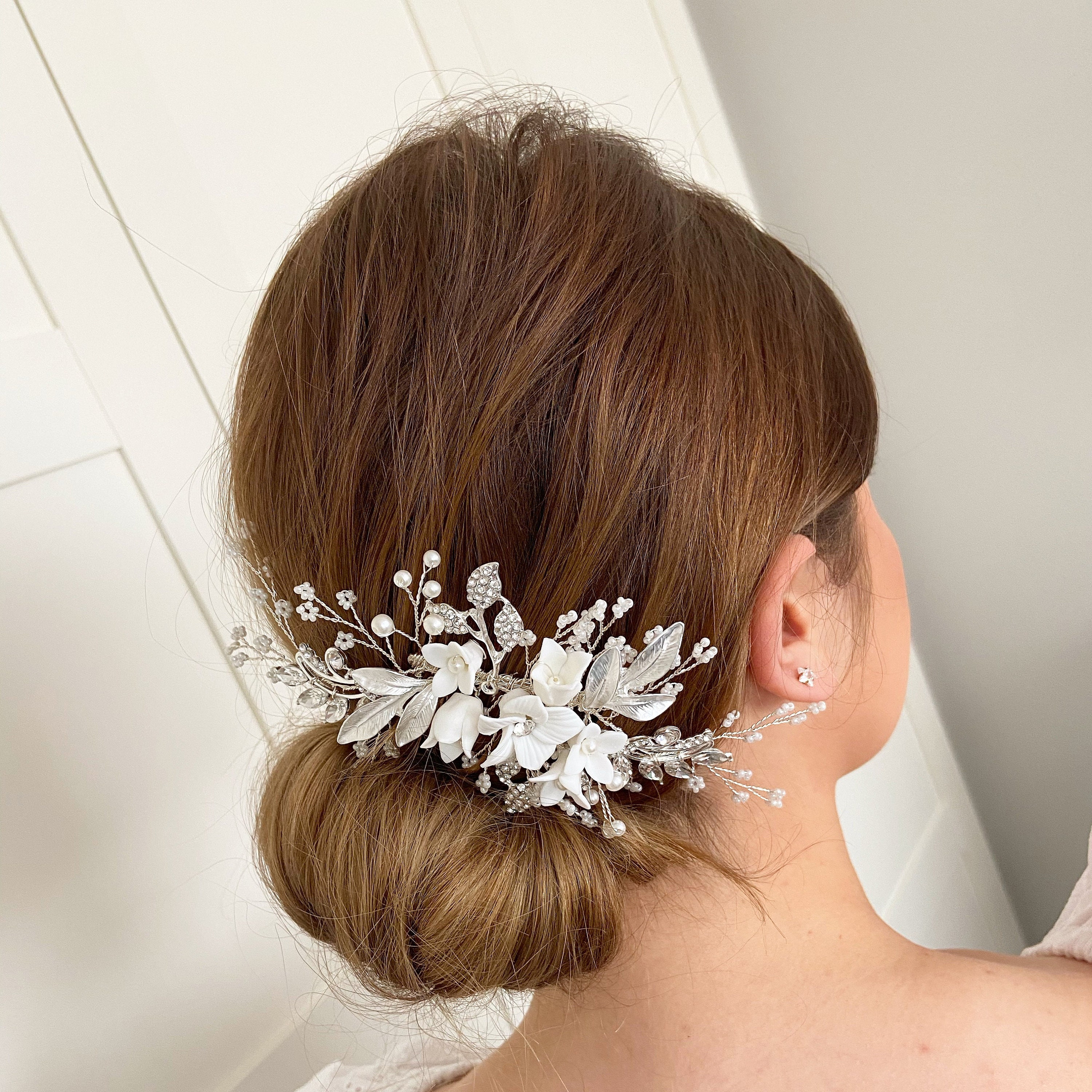 Willow Clay Flower Hair Comb Silver Bridal Headpiece White - Etsy Willow Clay Flower Hair Comb Silver Bridal Headpiece White - Etsy