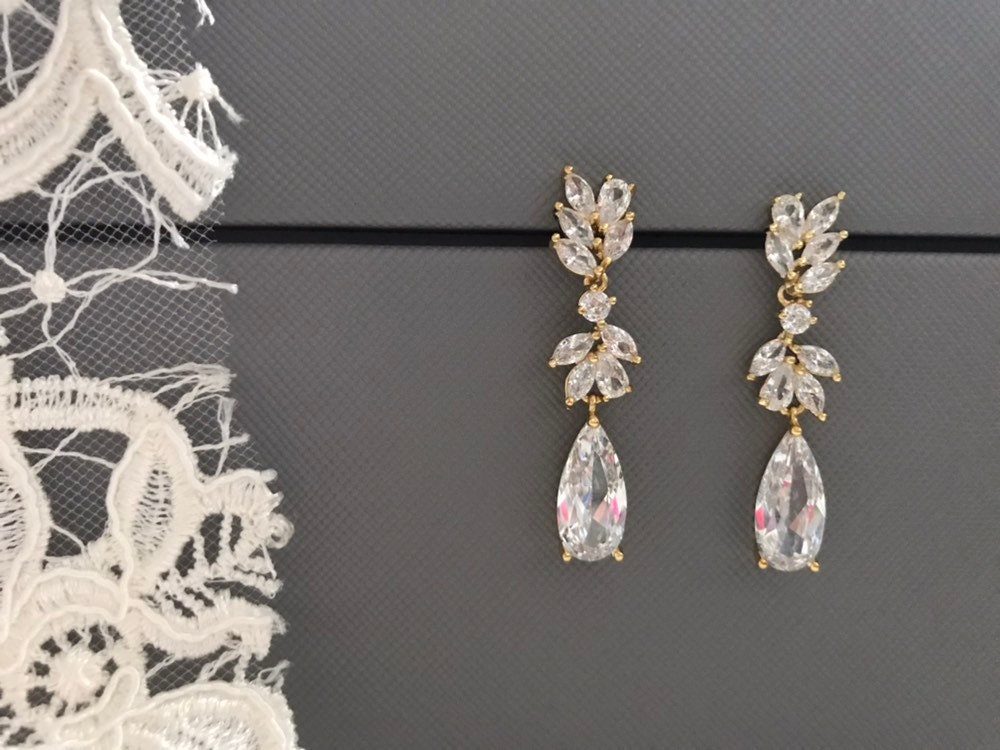 Taylor Gold wedding earrings cz bridal earrings drop | Etsy