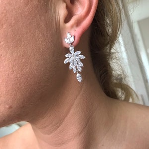 Erica ~ Silver chandelier earrings, zirconia wedding earrings, silver wedding earrings for bride, dangle wedding earrings silver