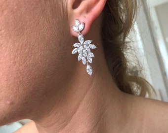 Erica ~ Silver chandelier earrings, zirconia wedding earrings, silver wedding earrings for bride, dangle wedding earrings silver