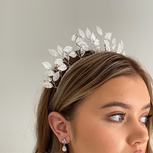 Eloise ~ silver leaf headband, wedding headband, silver crown, headband for bride, bridesmaid headband, gold leaf hair piece, wedding