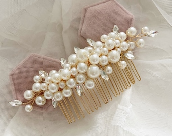 Peigne Ornemental Vintage En Métal Doré - Décor Feuilles, Perles Et Strass - Taille Unique, Style Diadème/bibi