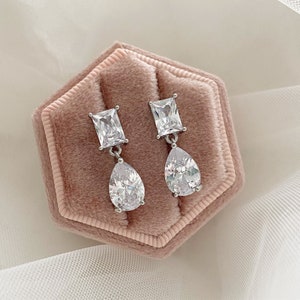 Jasmine ~ Small CZ earrings, delicate silver bridal earrings, bridesmaid earrings, bridesmaid gift, teardrop earrings, small drop earrings