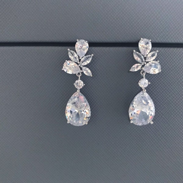 Carolyn ~ Teardrop silver earrings, crystal earrings, wedding earrings for brides, silver bridal jewellery, drop bridal earrings, bride