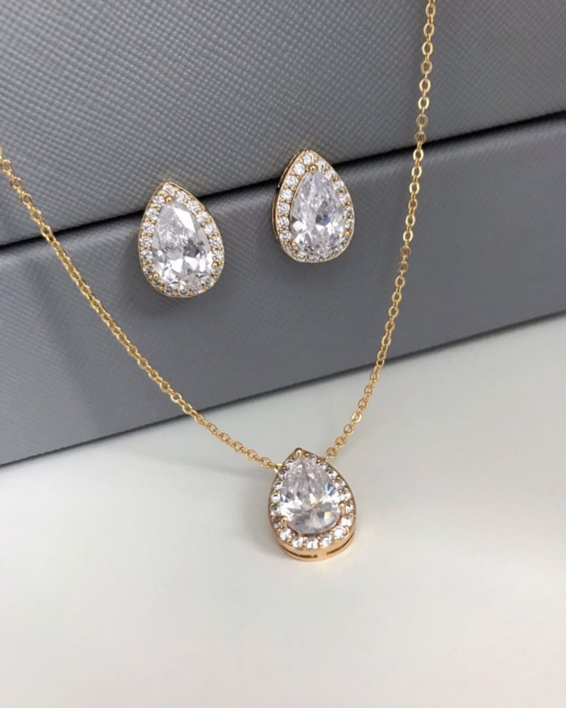 wedding necklace cz gold necklace wedding necklace for bride gold teardrop necklace Gold wedding necklace bridal necklace MORGAN